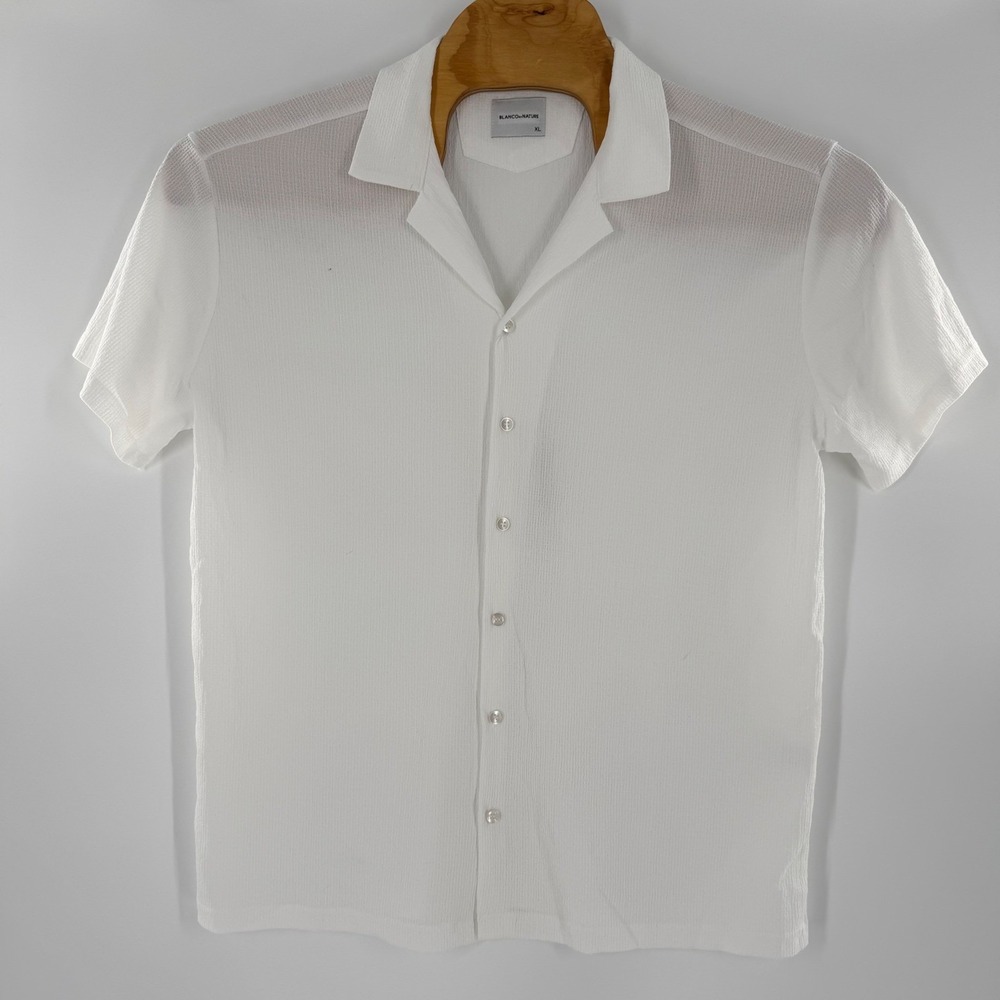 Blanco by Nature Mens XL White Textured Short Sleeve Button Down Shirt